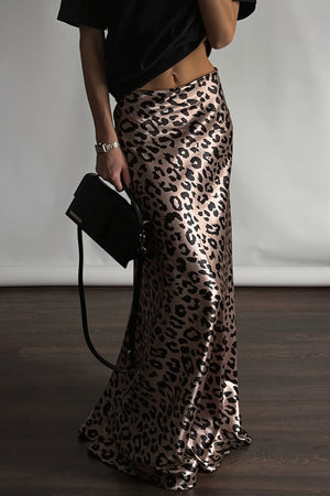 DORGALI - Satin Leopard Mermaid Maxi Skirt
