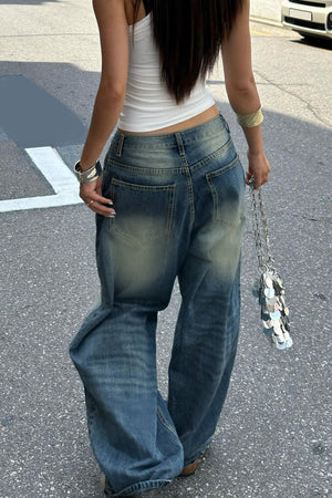 ALATRI - Jeans blu vintage a gamba larga