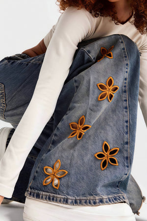 VALLERANO - Jeans a vita alta con ricami floreali