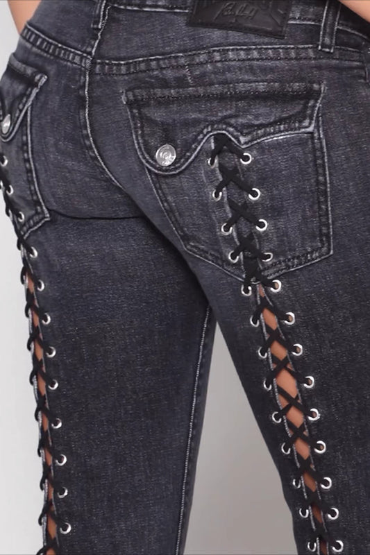 MOIANO - Jeans svasati a vita bassa con lacci posteriori