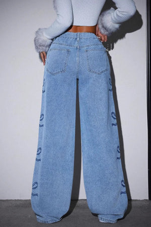 ALTIDONA - Jeans wide leg a vita alta con fiocchi