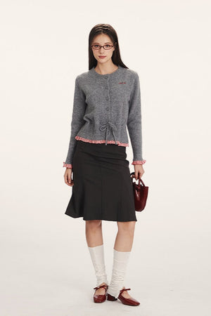 MESTRINO - Cardigan in maglia grigia con vita regolabile