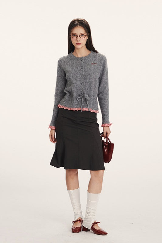 MESTRINO - Cardigan in maglia grigia con vita regolabile