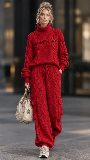 MK Coordinato • Maglia lavorata a trecce • Collo alto e motivo intrecciato — Gisella