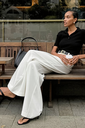 IRGOLI - Chic White High Waist Loose Pants