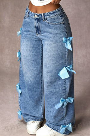 CERVIA - Jeans dritti a vita media con fiocchi decorativi