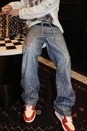 PIANEZZA - Jeans dritti in denim con cristalli