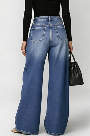 CILAVEGNA - Jeans wide leg a vita alta con dettagli metallici