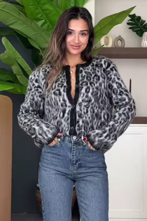 MASIO - Cardigan in viscosa con stampa leopardata