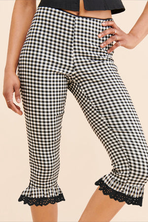 TASSAROLO - Pantaloni slim a quadri con bordo in pizzo