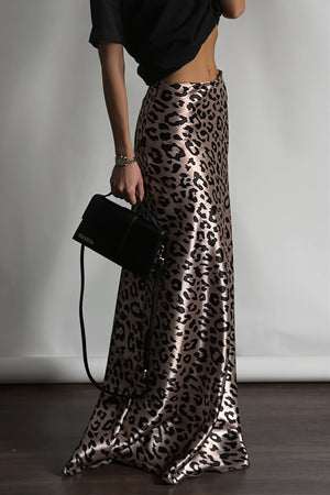 DORGALI - Satin Leopard Mermaid Maxi Skirt