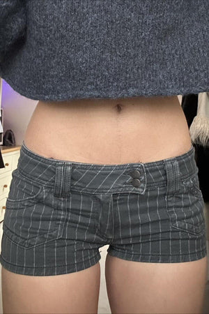 LACONI - Shorts in denim grigio a vita bassa