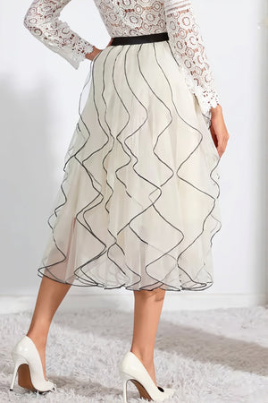 KATIA - Gonna midi asimmetrica in mesh con volant