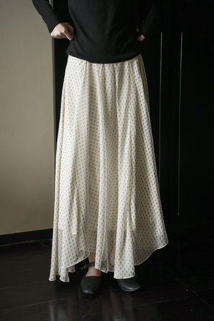 MARZANO - Gonna maxi beige a pois con balze asimmetriche