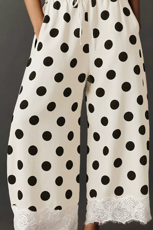 ANTEGNATE - Polka Dot Drawstring Wide Leg Pants