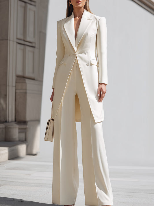 CARLA - Completo crema con blazer lungo e pantaloni ampi