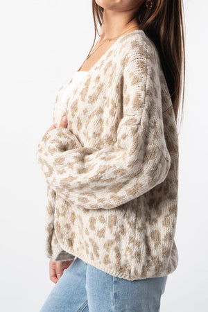 TRICARICO - Cardigan color block con stampa leopardata