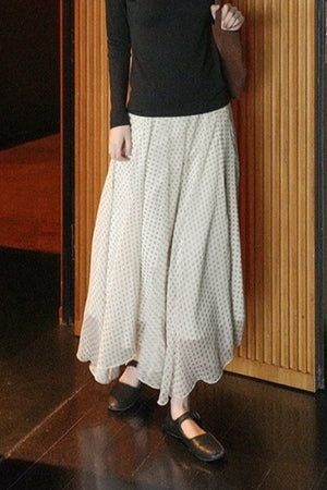 MARZANO - Gonna maxi beige a pois con balze asimmetriche