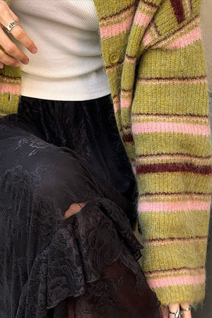 FAENZA - Cardigan verde a righe con blocchi di colore