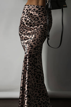 DORGALI - Satin Leopard Mermaid Maxi Skirt