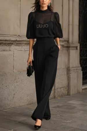 VINCENZA LIU JO - Completo blusa in voile e pantaloni palazzo neri — SHOT 1
