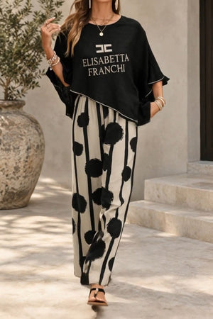 ELISABETTA FRANCHI logos elisabetta Coordinato • Poncho ampio e pantaloni palazzo stampati — Jasmine — SHOT 1