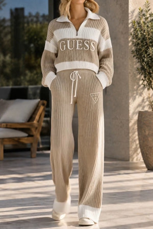 Guess TEST 10LOGOS Coordinato • Maglia a coste • Colletto con zip e righe a contrasto — Elvia — SHOT 1