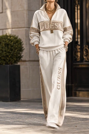 Guess TEST 10LOGOS Coordinato • Maglia a coste • Righe bianche e arancioni — Fanny — SHOT 1
