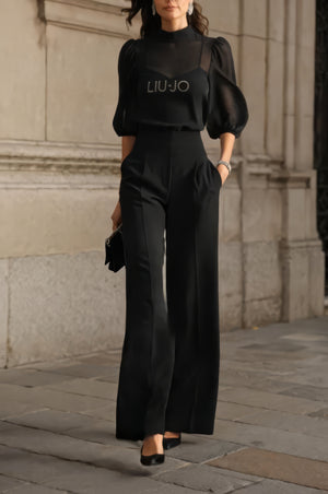 VINCENZA LIU JO - Completo blusa in voile e pantaloni palazzo neri — SHOT 2