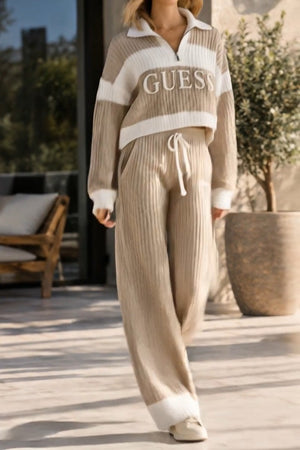 Guess TEST 10LOGOS Coordinato • Maglia a coste • Colletto con zip e righe a contrasto — Elvia — SHOT 2
