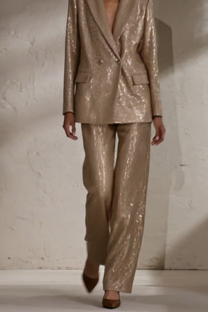 Patrizia Pepe Suit • Tessuto effetto tweed con paillettes • Giacca doppiopetto con revers e pantaloni a gamba larga, interamente decorati con paillettes scintillanti — Isolde — SHOT 2
