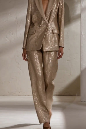 Patrizia Pepe Suit • Tessuto effetto tweed con paillettes • Giacca doppiopetto con revers e pantaloni a gamba larga, interamente decorati con paillettes scintillanti — Isolde — SHOT 3