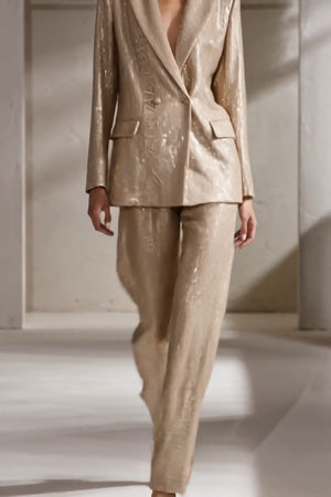 Patrizia Pepe Suit • Tessuto effetto tweed con paillettes • Giacca doppiopetto con revers e pantaloni a gamba larga, interamente decorati con paillettes scintillanti — Isolde — SHOT 4
