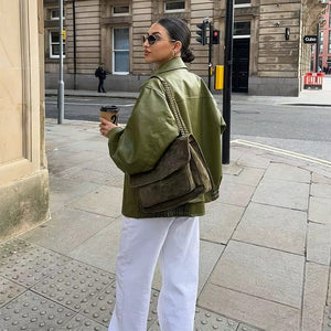 SEULO - Giacca Oversize da Donna con Collo Largo e Dettaglio con Bottoni a Pressione