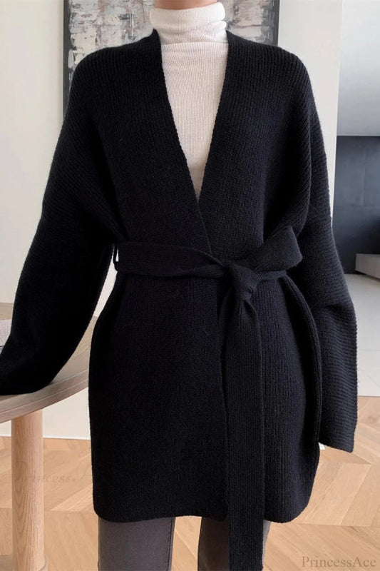 LAPPANO - Lazy-Style Oversized Belted Knit Cardigan