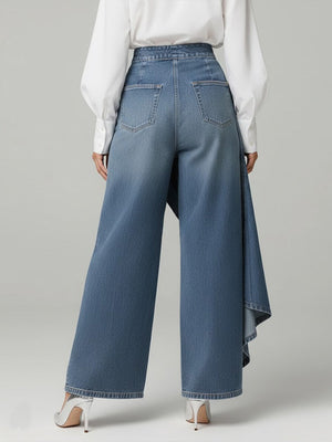 SAMUELA - Jeans donna a vita alta e gamba larga in denim