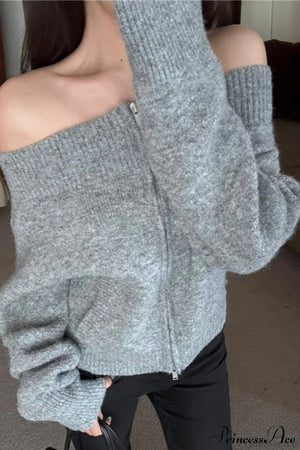 PEONIA - Cardigan in maglia elasticizzata con scollo a spalle scoperte