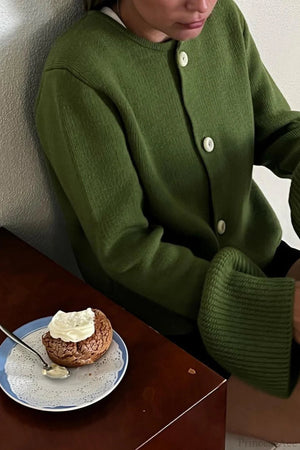 MONVALLE - Slim Fit Bell Sleeve Knit Crew Neck Cardigan